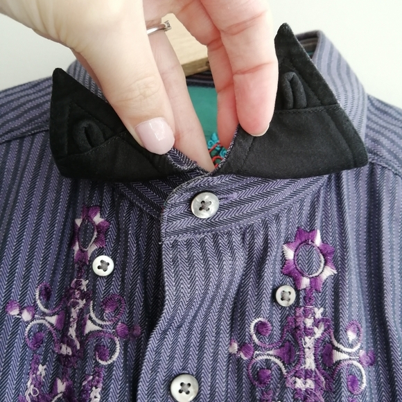 Robert Graham Men's Embroidered Purple Button Up Classic Fit XL - Picture 9 of 17
